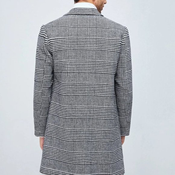 Neck overcoat with houndstooth pattern lapel - Picture 2 of 6